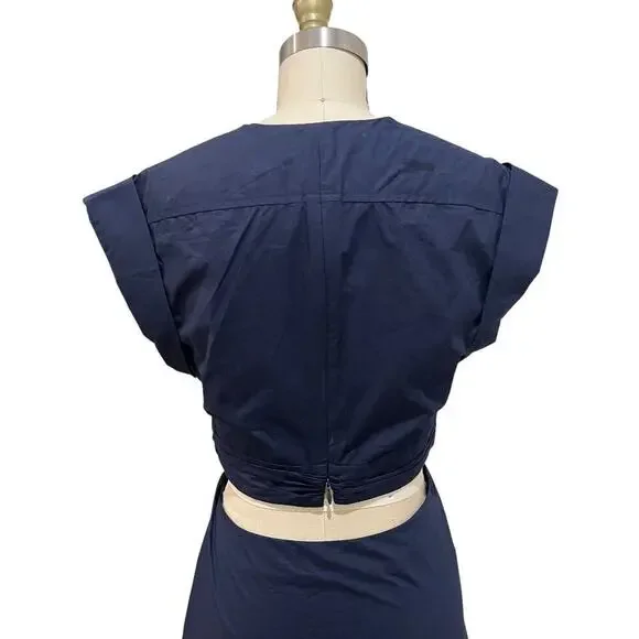 A.L.C. Alexandria Cotton Knotted-Front Cut-Out Waist Midi Dress Navy sz 8  $495 - www.sanvalentin.cl